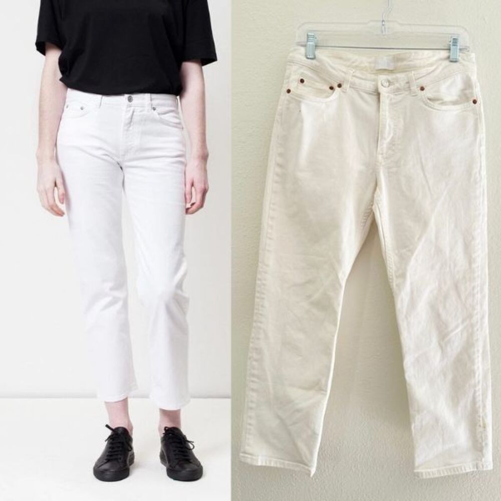 Acne Studios Row White Vintage Mid Rise Straight Leg Cropped Jeans Women's 29